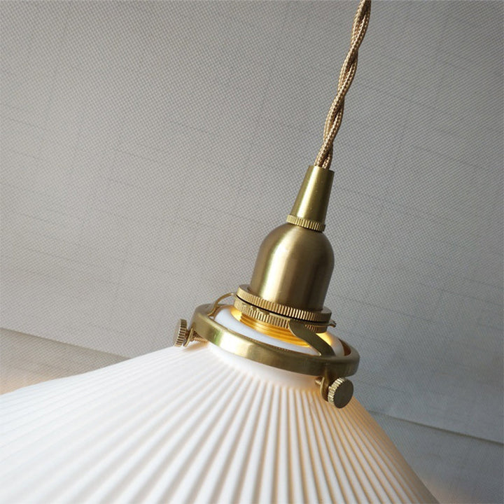 Ribbed Cone Pendant Lamp Ceramic Dining Room Lighting | Bowlift