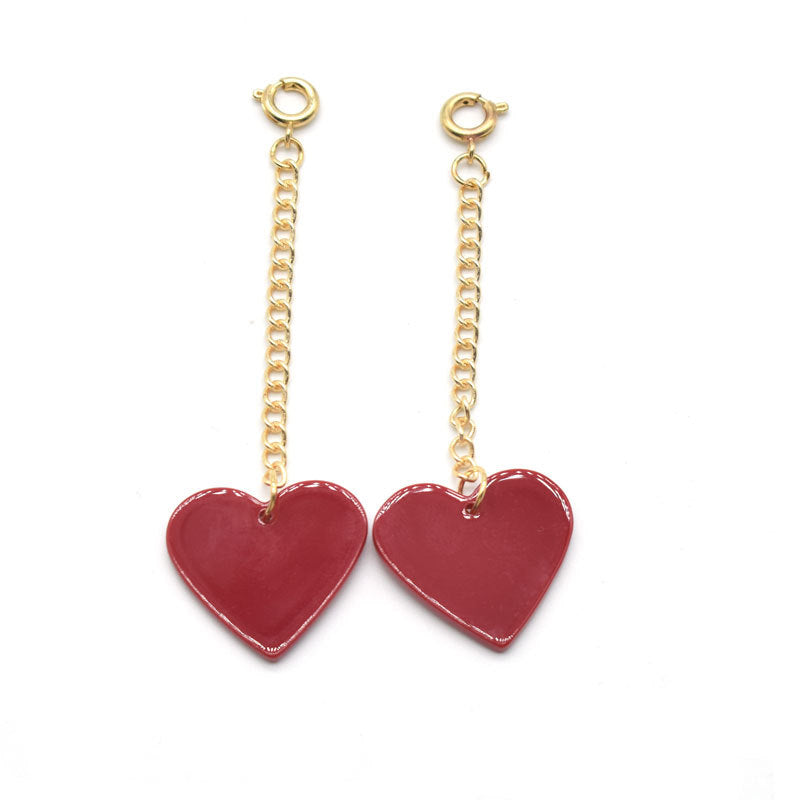 Heart-Shaped Dangle Earrings with Golden Chain Bowlift