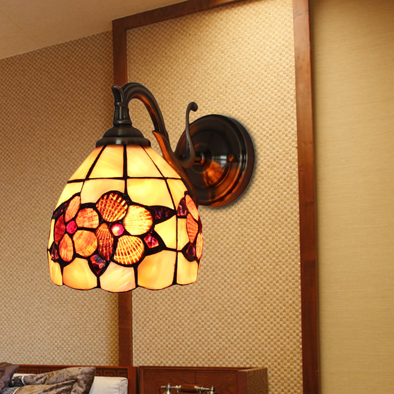 BowLift | Rustic Style Petal Wall Lamp 1 Light Stained Glass Wall Lamp in Orange for Bedroom
