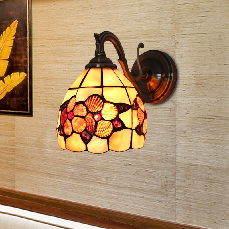 BowLift | Rustic Style Petal Wall Lamp 1 Light Stained Glass Wall Lamp in Orange for Bedroom