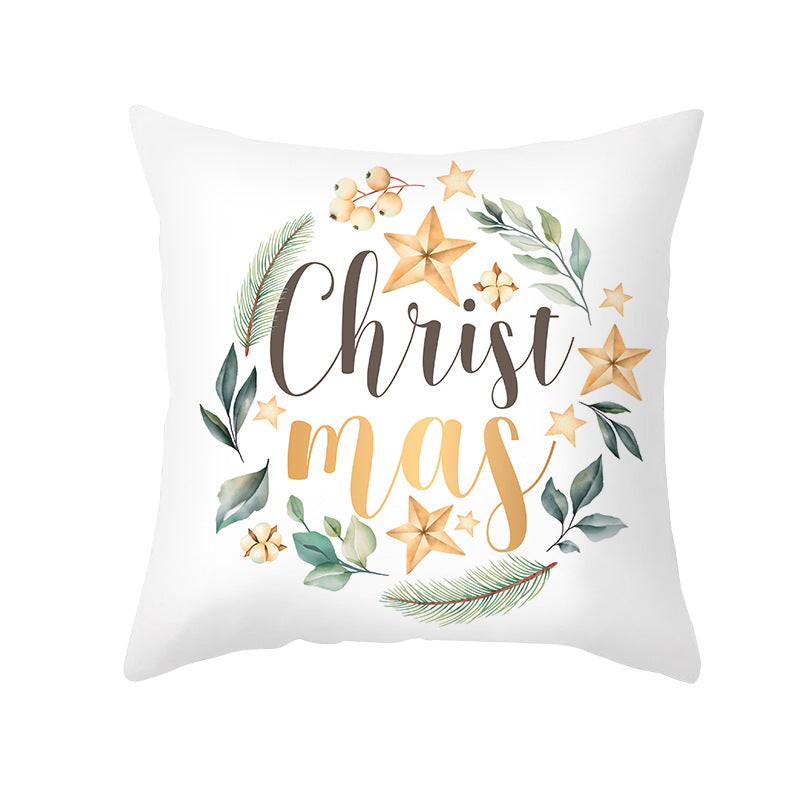 Festive Holiday Linen Throw Pillow Cover with Merry Christmas Script