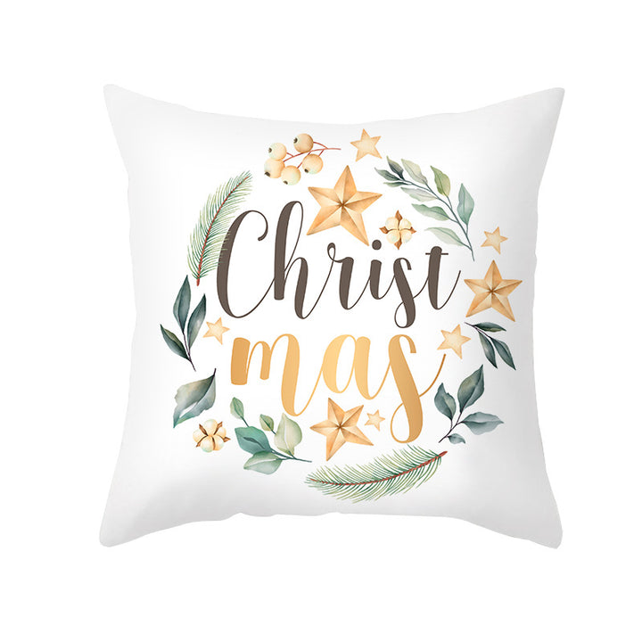 Festive Holiday Linen Throw Pillow Cover with Merry Christmas Script