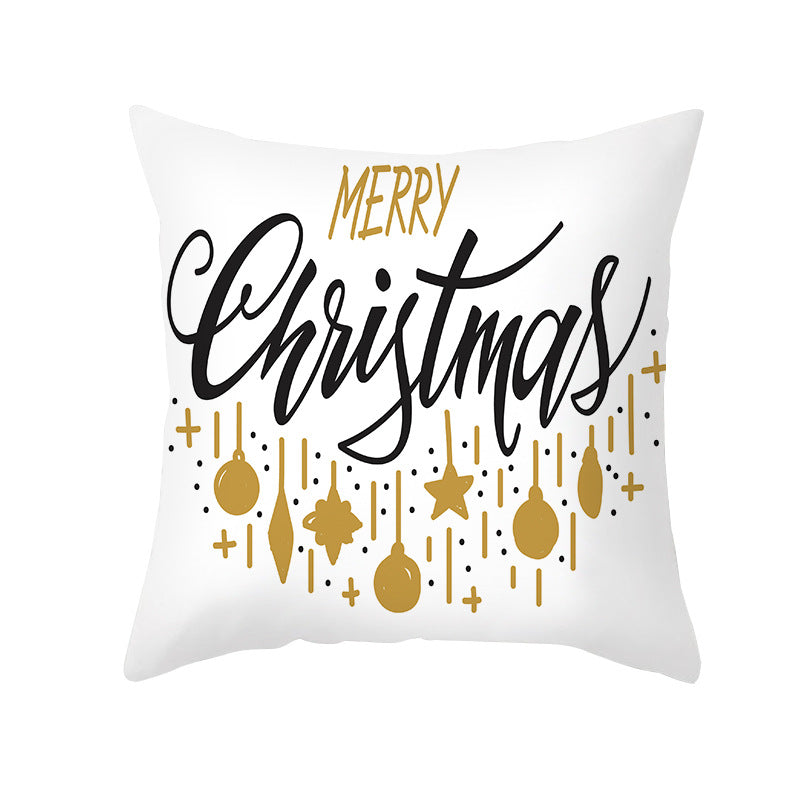 Festive Holiday Linen Throw Pillow Cover with Merry Christmas Script