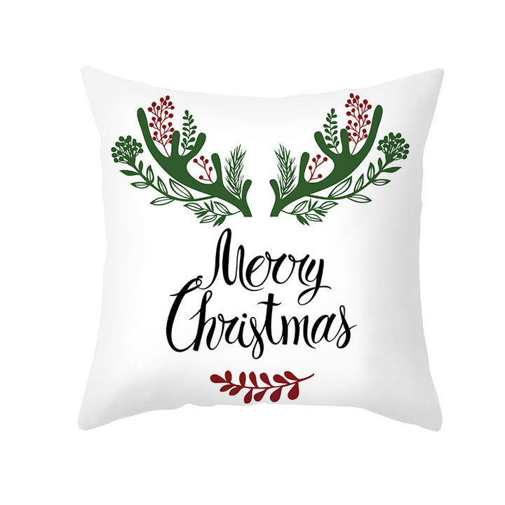 Festive Holiday Linen Throw Pillow Cover with Merry Christmas Script