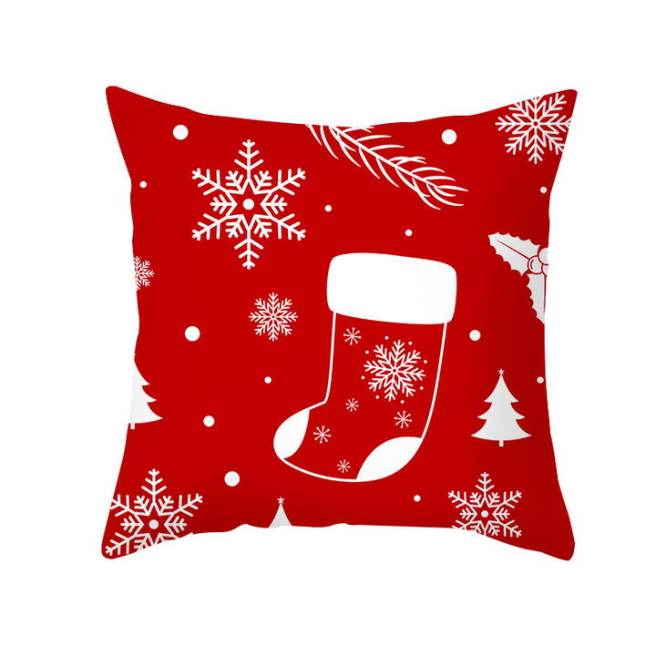 Festive Holiday Linen Throw Pillow Cover with Merry Christmas Script