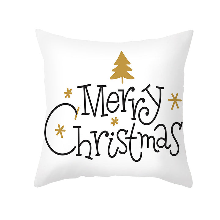 Festive Holiday Linen Throw Pillow Cover with Merry Christmas Script