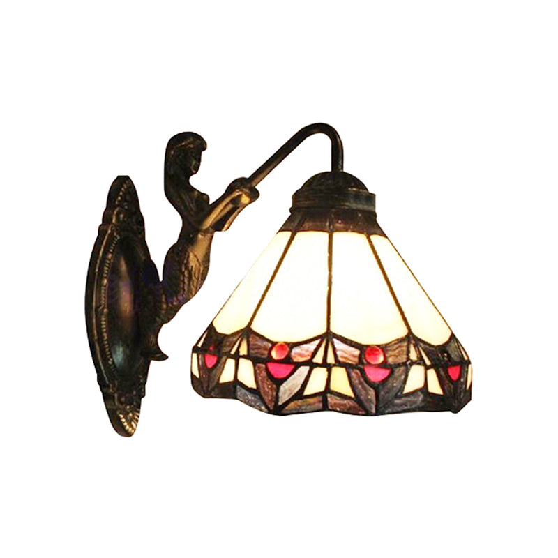 BowLift | Beige Glass Cone Wall Mounted Light Tiffany 1 Head Antique Bronze Wall Lamp for Hallway