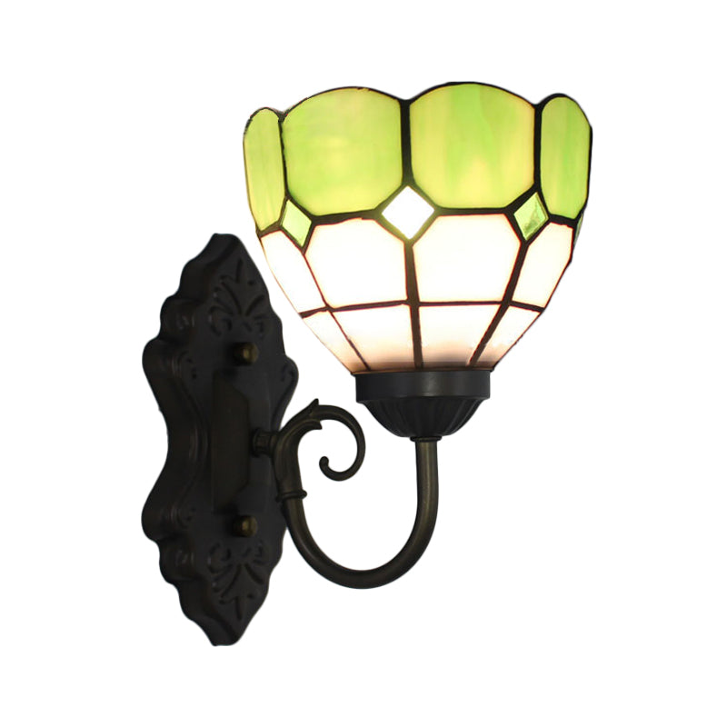 BowLift | Diamond Pattern Wall Lamp Tiffany Green/Blue Glass 1 Head Black Wall Mounted Light