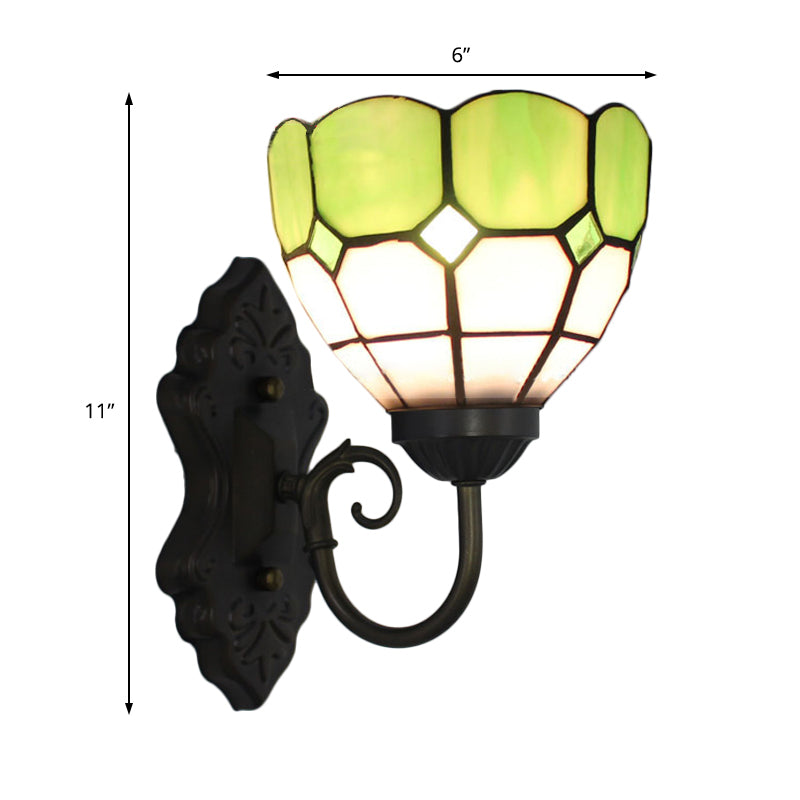 BowLift | Diamond Pattern Wall Lamp Tiffany Green/Blue Glass 1 Head Black Wall Mounted Light