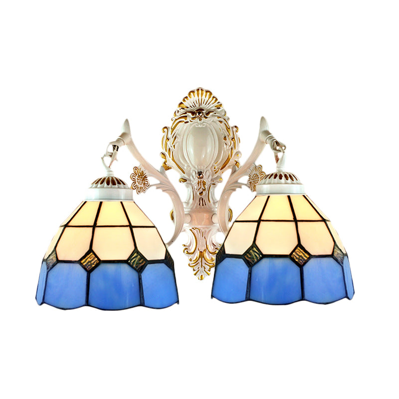 BowLift | 2 Lights Dome Shade Wall Lighting Lodge Manufactured Glass Wall Fixture Light in Blue for Corridor
