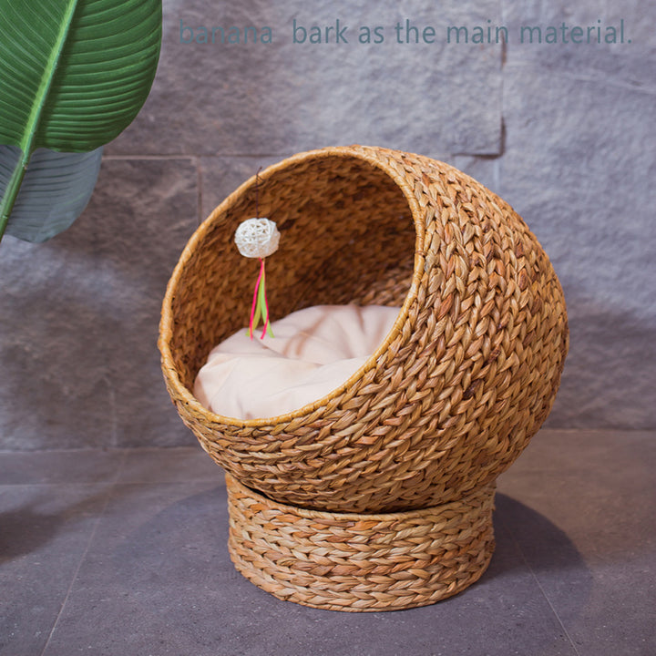 Handmade cat bed made from banana fibers Bowlift