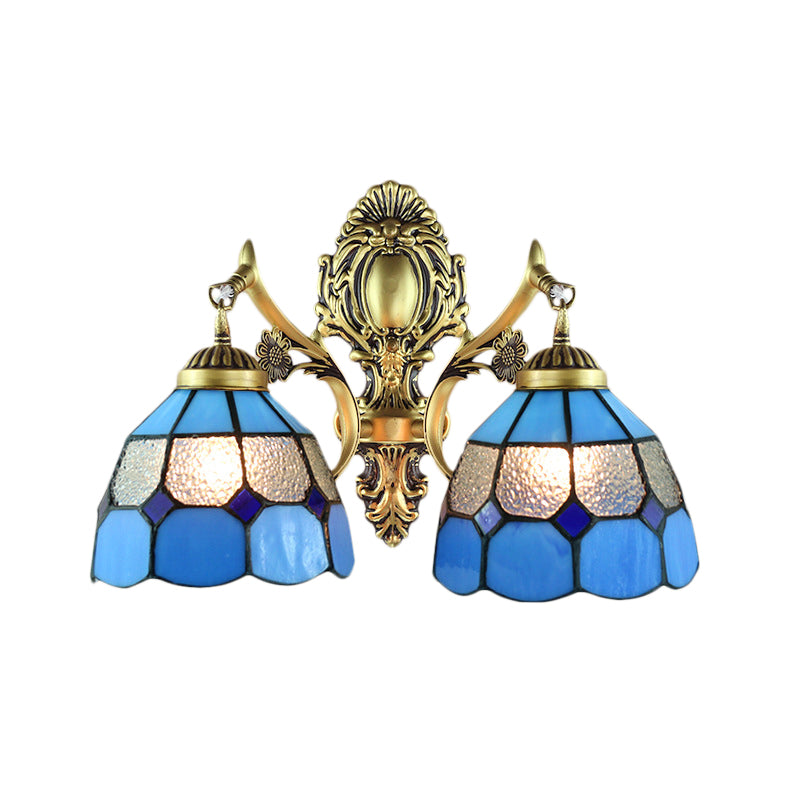 BowLift | Vintage Domed Wall Lighting Toughened Glass 2 Heads Wall Mount Fixture in Blue for Stair