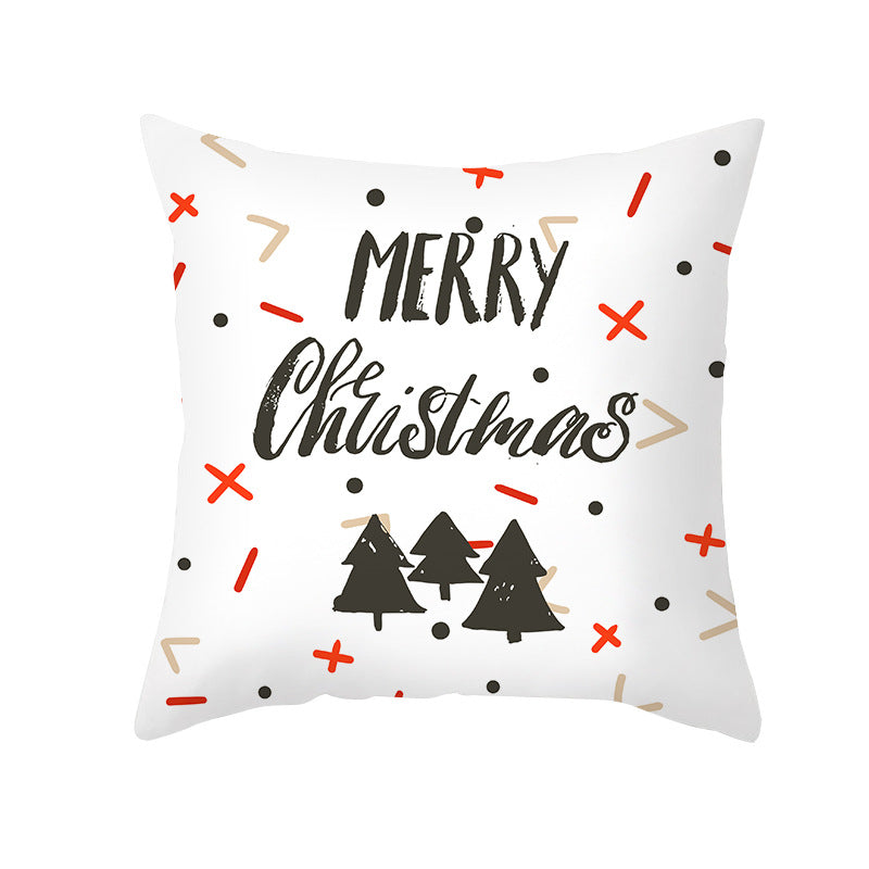 Festive Holiday Linen Throw Pillow Cover with Merry Christmas Script