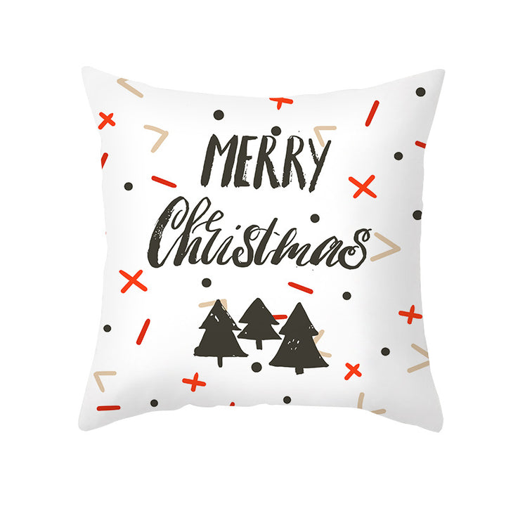 Festive Holiday Linen Throw Pillow Cover with Merry Christmas Script