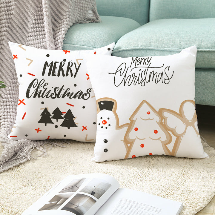 Festive Holiday Linen Throw Pillow Cover with Merry Christmas Script