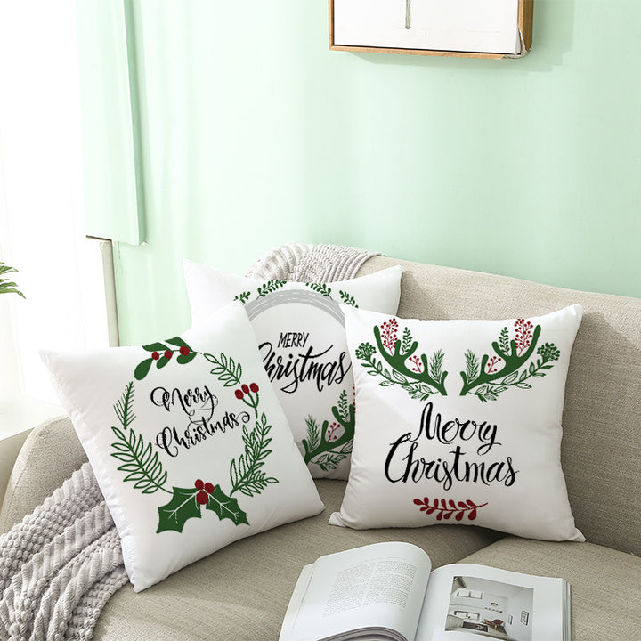 Festive Holiday Linen Throw Pillow Cover with Merry Christmas Script