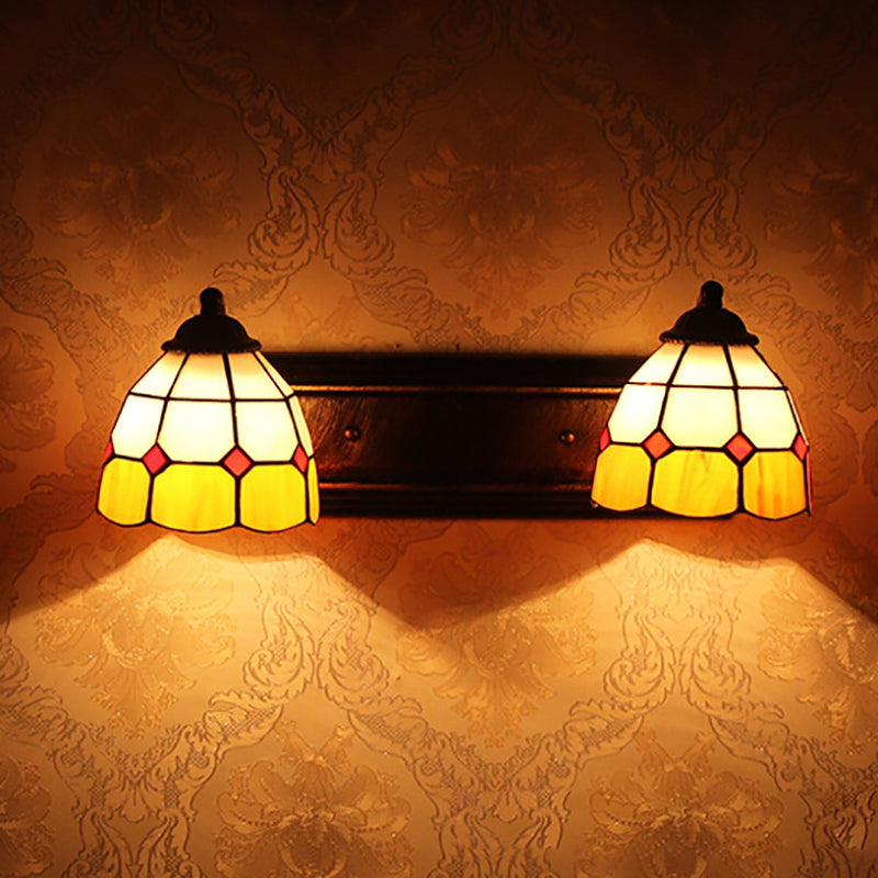 BowLift | Layered Pattern Wall Lamp Baroque Yellow and White Glass 2 Heads Bronze Wall Mounted Light