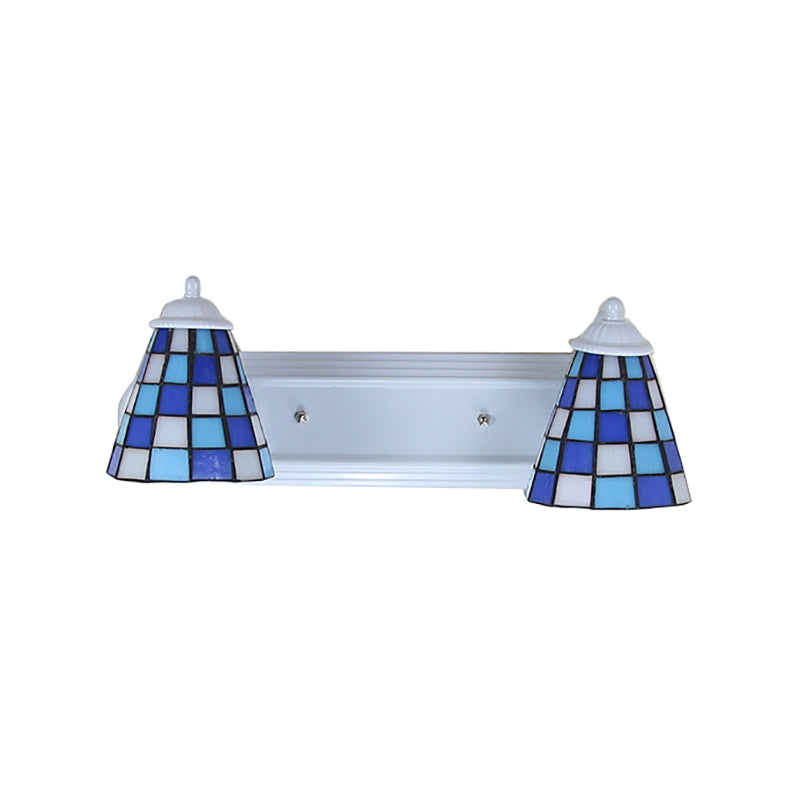 BowLift | Conical blue glass wall-mounted light baroque 2 heads wall lamp with grid pattern