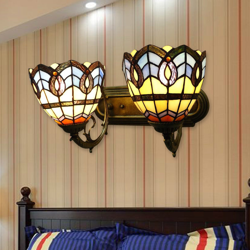 BowLift | Vintage Bowl Wall Fixture Light Stained Glass 2 Light Wall Lamp Fixture for Bedroom Lighting