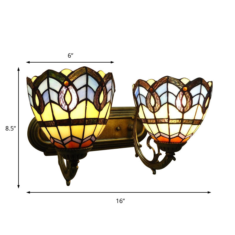 BowLift | Vintage Bowl Wall Fixture Light Stained Glass 2 Light Wall Lamp Fixture for Bedroom Lighting