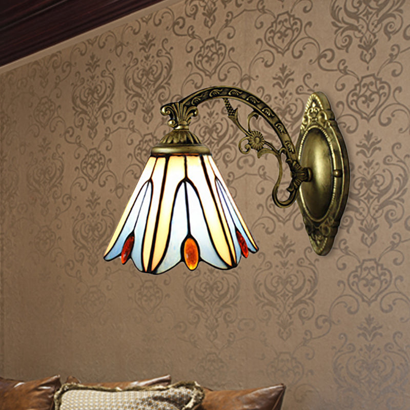 BowLift | Vintage Bell Shade Wall Light Stained Glass 1 Light Wall Sconce in Blue for Bedroom Lighting