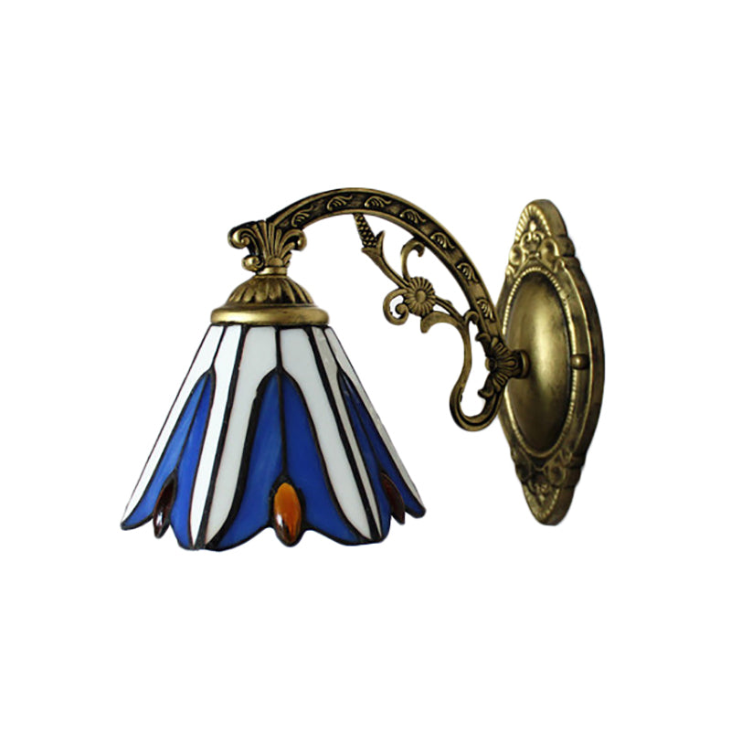 BowLift | Vintage Bell Shade Wall Light Stained Glass 1 Light Wall Sconce in Blue for Bedroom Lighting
