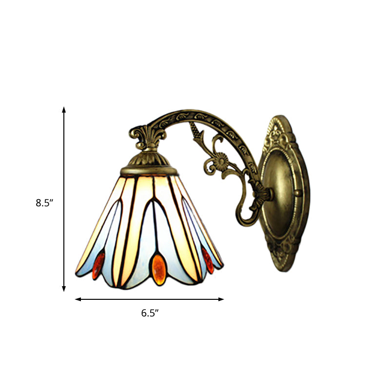 BowLift | Vintage Bell Shade Wall Light Stained Glass 1 Light Wall Sconce in Blue for Bedroom Lighting