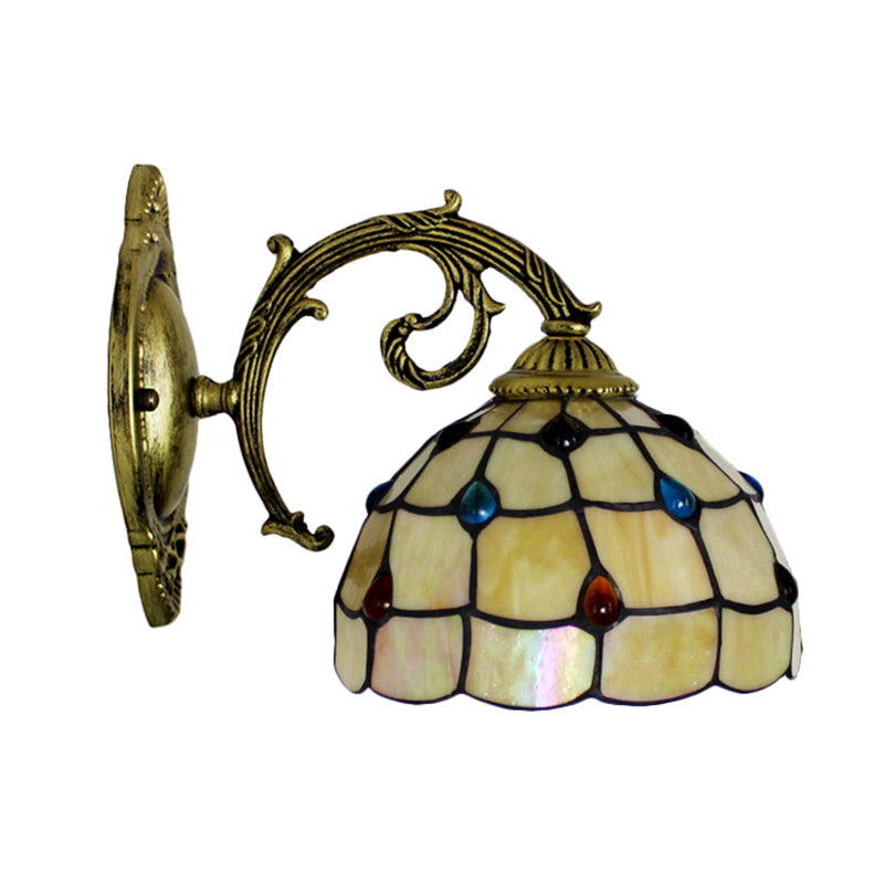 BowLift | Vintage Bowl Wall Light Beugelglas 1 Light Wall Lamp Fixture with Jewel Pattern in Beige