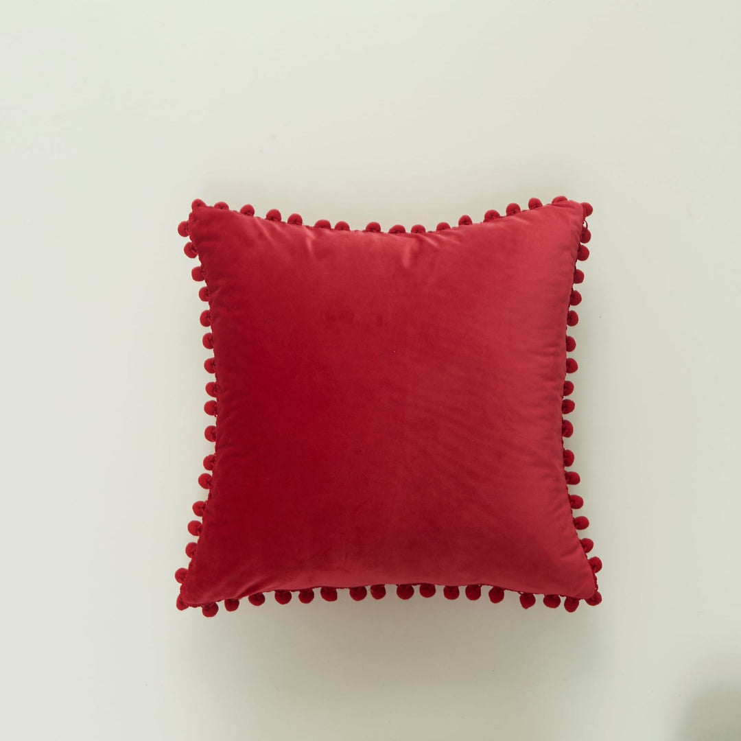Decorative Velvet Cushion with Pom-Pom Trim