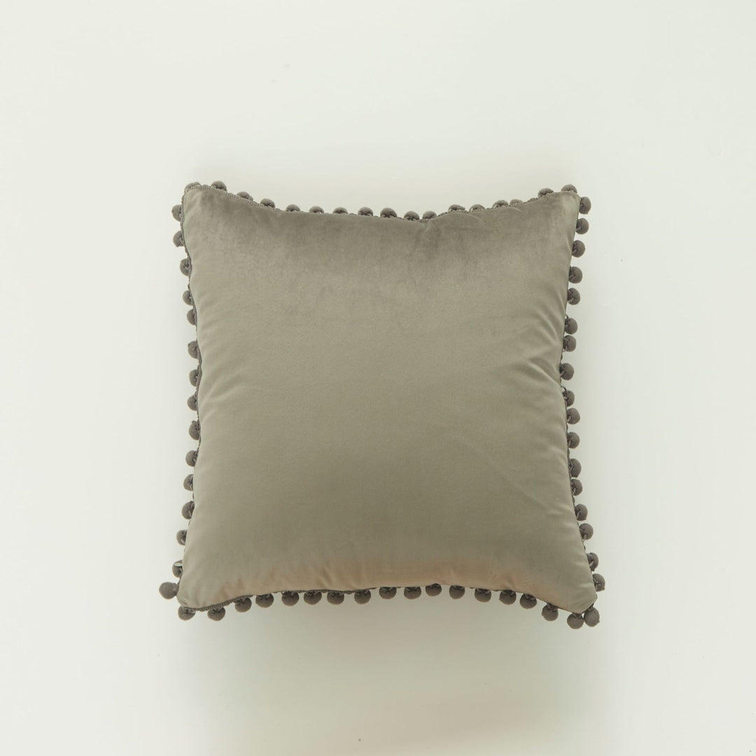 Decorative Velvet Cushion with Pom-Pom Trim
