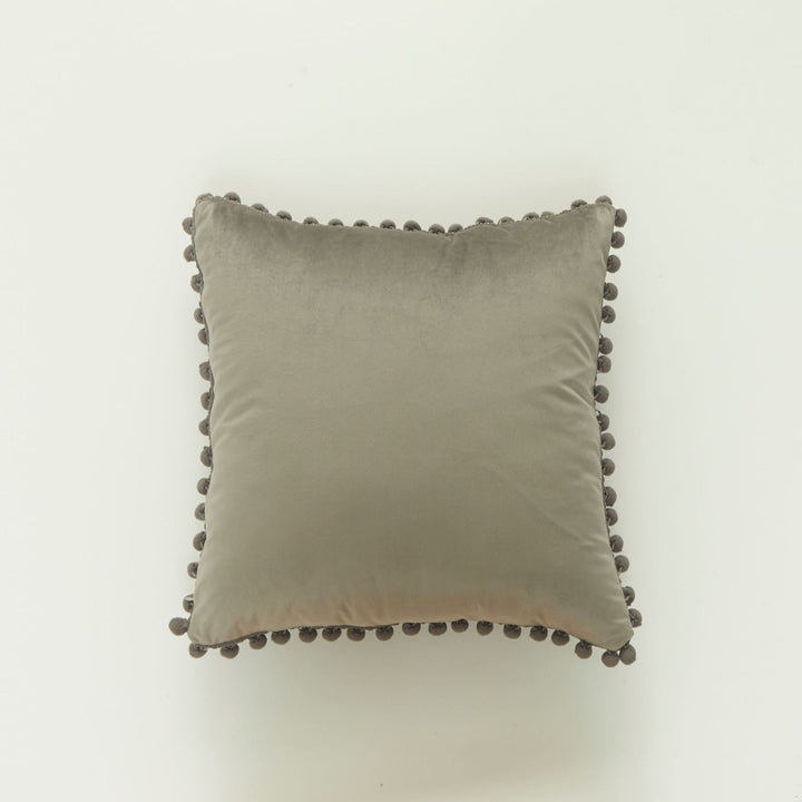 Decorative Velvet Cushion with Pom-Pom Trim