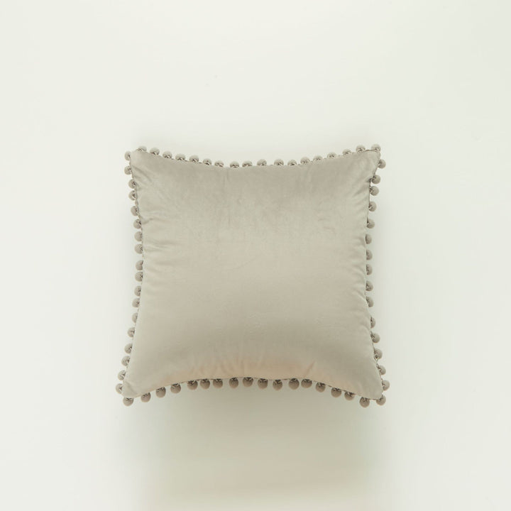 Decorative Velvet Cushion with Pom-Pom Trim