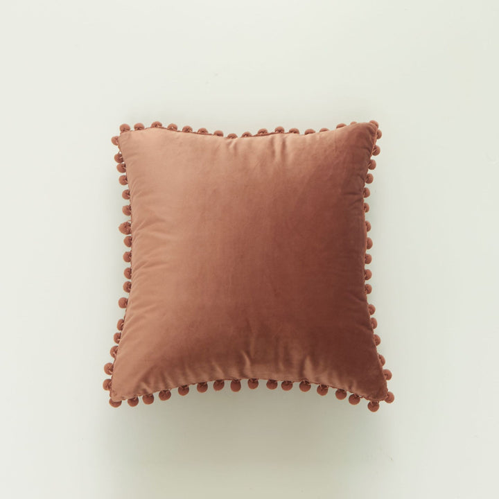 Decorative Velvet Cushion with Pom-Pom Trim