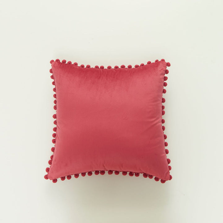 Decorative Velvet Cushion with Pom-Pom Trim