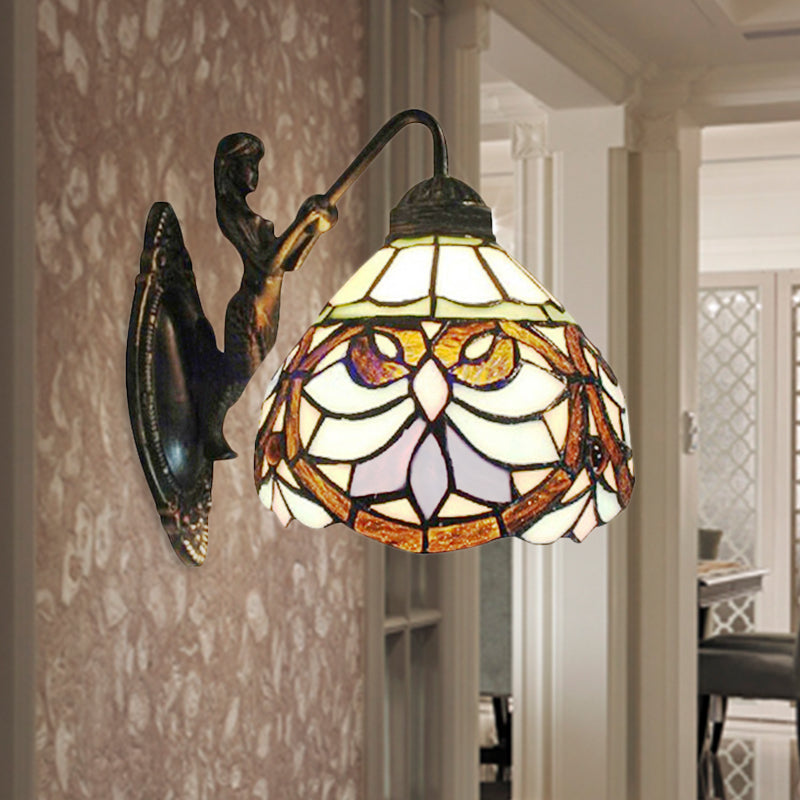 BowLift | Victorian Dome Wall Light 1 Head Beige Glass Wall Lamp with Floral Pattern