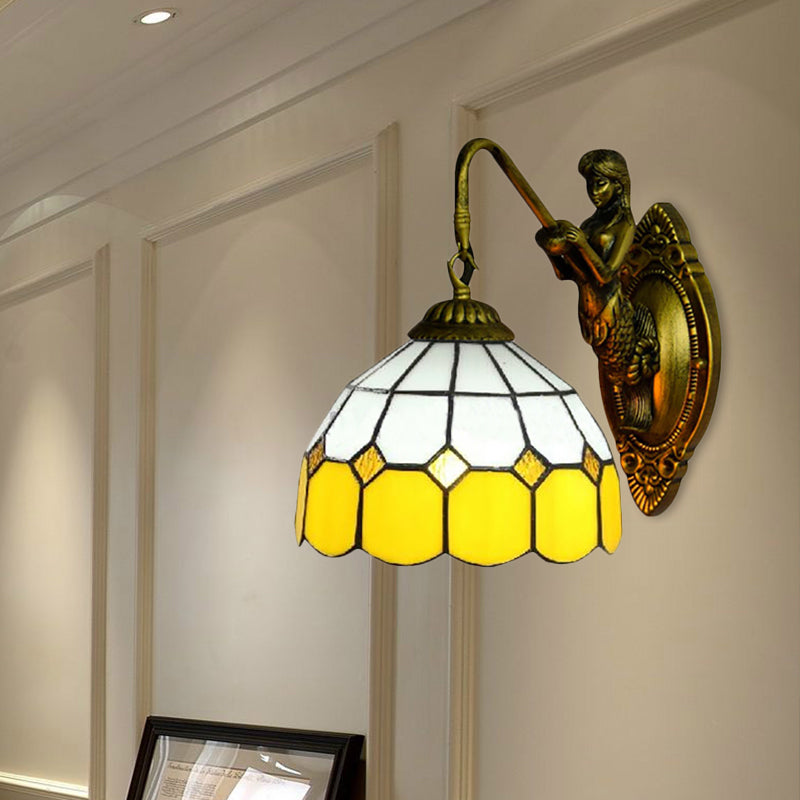 BowLift | Grit cartridges Sconce Light Baroque Yellow and White Glass 1 Head Brass Wall Mount Light