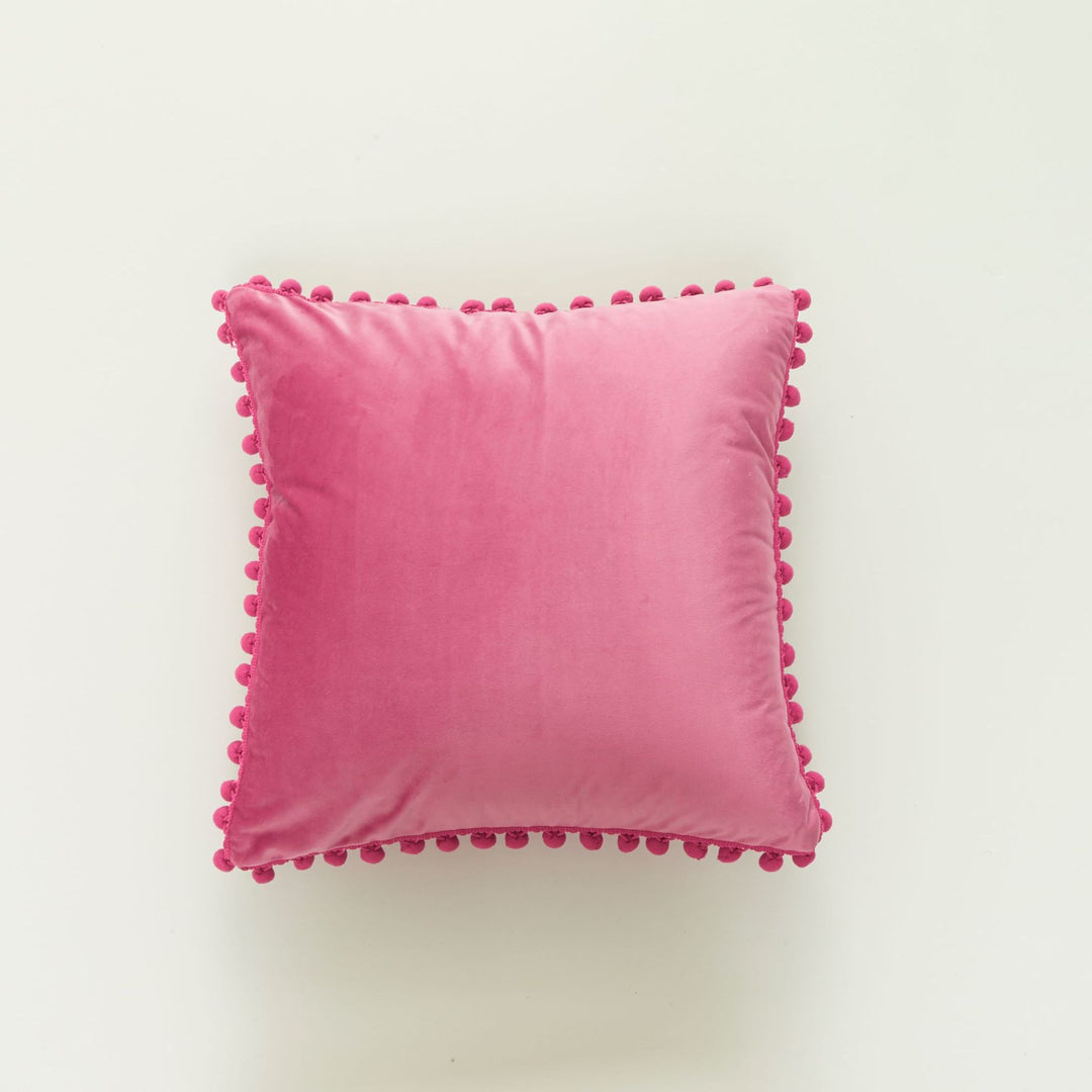 Decorative Velvet Cushion with Pom-Pom Trim