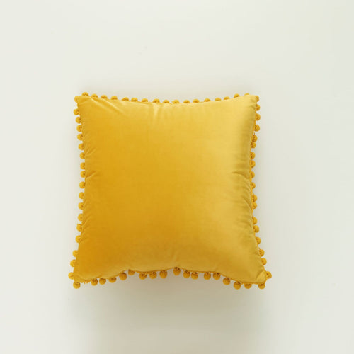 Decorative Velvet Cushion with Pom-Pom Trim
