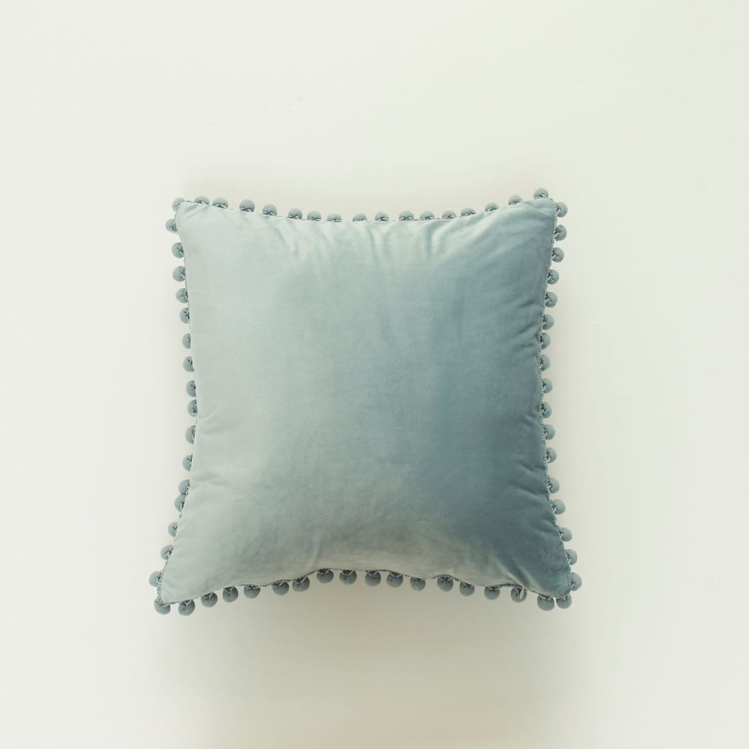 Decorative Velvet Cushion with Pom-Pom Trim