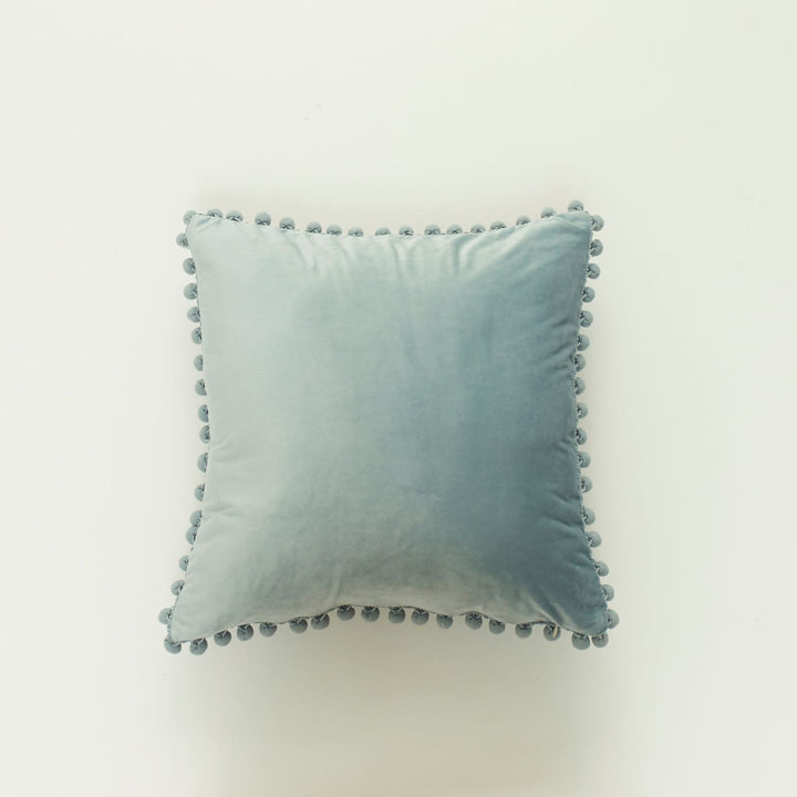 Decorative Velvet Cushion with Pom-Pom Trim