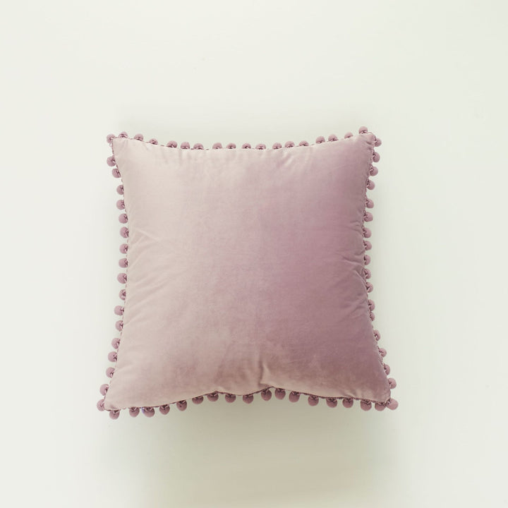 Decorative Velvet Cushion with Pom-Pom Trim