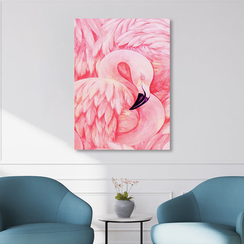 BowLift | Flamingo Canvas Print Tropical Style Texture Wall Art Decor in Pink for Family Room