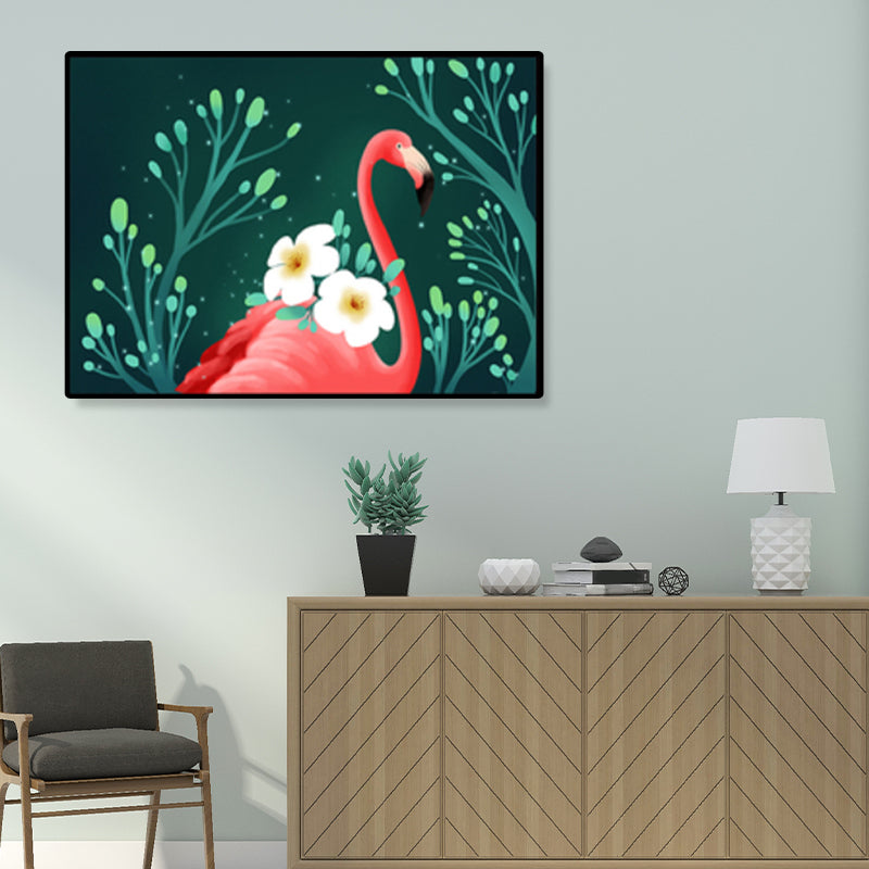 BowLift | Flamingo Print Painting Tropical Stylish Textured Canvas Wall Art for Dining Room