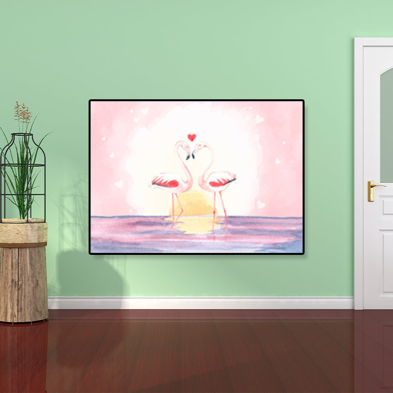 BowLift | Flamingo Print Painting Tropical Stylish Textured Canvas Wall Art for Dining Room