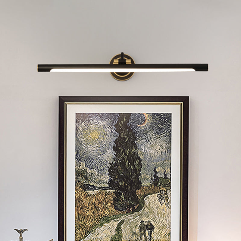 BowLift | Metallic linear LED wall light contemporary black/gold adjustable vanity light fixture with acrylic shade
