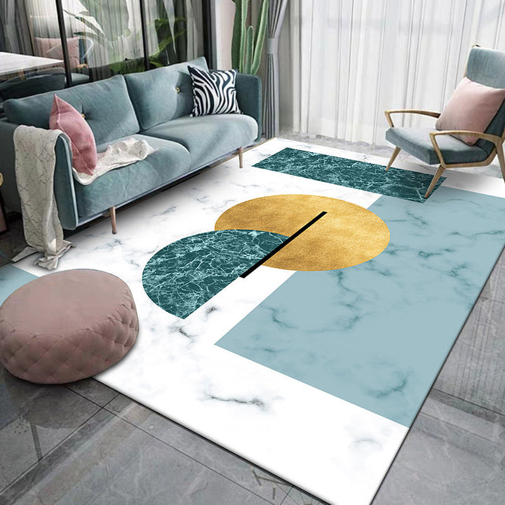 Decorative marble surface pattern carpet Green and White Nordic carpet Polyester Washable Non-slip Pet-friendly carpet for home | Bowlift