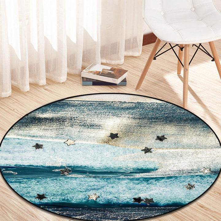 BowLift | Blue industrial carpet polyester abstract star pattern carpet pet-friendly washable non-slip carpet for the bedroom