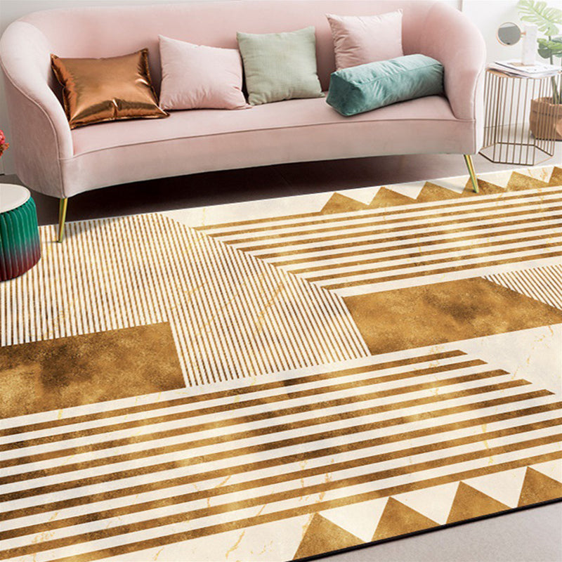 Stylish geometric patterned rug with stripes Yellow Nordic rug Polyester Washable Non-slip Pet-friendly rug for the living room | Bowlift