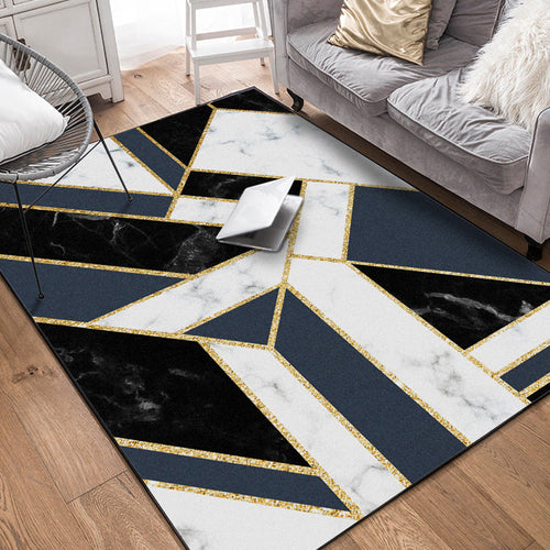 Modern geometric pattern rug with marble surface Black polypropylene rug Non-slip Pet-friendly Washable rug for the living room | Bowlift