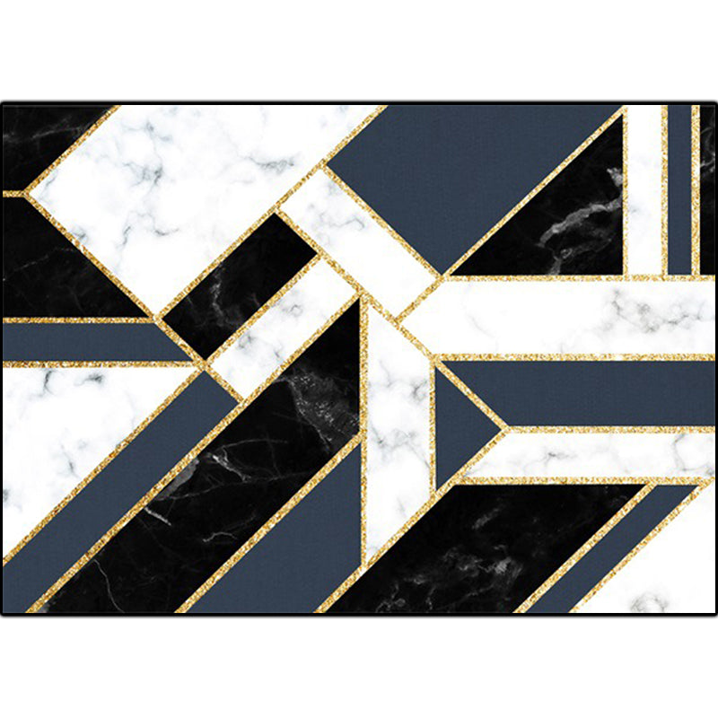 Modern geometric pattern rug with marble surface Black polypropylene rug Non-slip Pet-friendly Washable rug for the living room | Bowlift